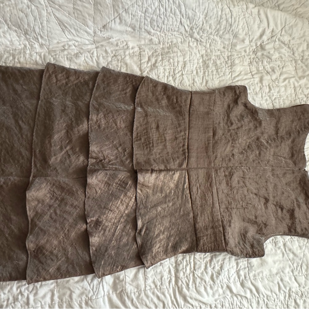 R&M Richards Gray Sleeveless Tiered Mini Dress. Empire waist, jeweled trim.